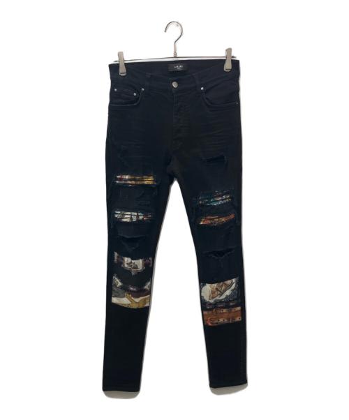 AMIRI（アミリ）AMIRI (アミリ) scarves art patch jeans ブラック サイズ:30の古着・服飾アイテム