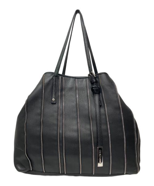 JIMMY CHOO（ジミーチュウ）JIMMY CHOO (ジミーチュウ) ジッパーデザインレザートートバッグ ブラックの古着・服飾アイテム