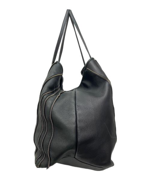 JIMMY CHOO（ジミーチュウ）JIMMY CHOO (ジミーチュウ) ジッパーデザインレザートートバッグ ブラックの古着・服飾アイテム