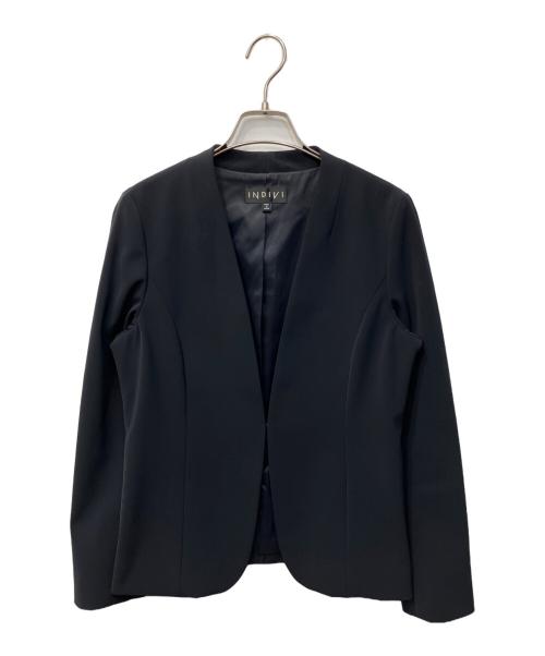 INDIVI（インディヴィ）INDIVI (インディヴィ) ストレッチノーカラージャケット ネイビー サイズ:38の古着・服飾アイテム