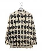 masuエムエーエスユー）の古着「ARGYLE SHIRTS / プリント×ステッチ アーガイルシャツ」｜ブラック×ベージュ