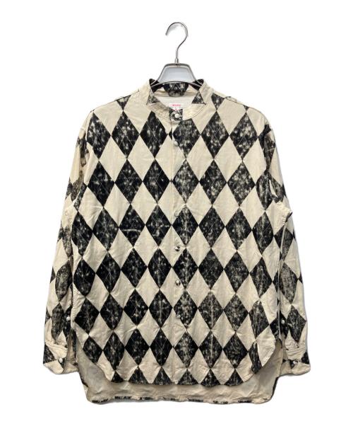masu（エムエーエスユー）MASU (エムエーエスユー) ARGYLE SHIRTS / プリント×ステッチ アーガイルシャツ ブラック×ベージュ サイズ:48の古着・服飾アイテム
