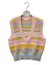 GANNI（ガニー）の古着「LOGO WOOL MIX VEST/ロゴウールミックスベスト」｜ライトピンク
