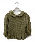 little sunny biteリトルサニーバイト）の古着「Check short blouse（チェックショートブラウス）」｜黄緑