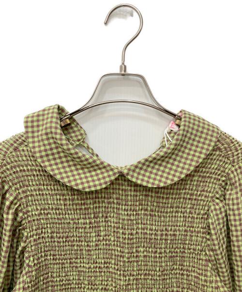 little sunny bite（リトルサニーバイト）Little sunny bite (リトルサニーバイト) Check short blouse（チェックショートブラウス） 黄緑 サイズ:FREEの古着・服飾アイテム