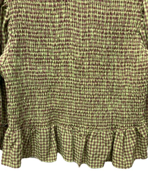 little sunny bite（リトルサニーバイト）Little sunny bite (リトルサニーバイト) Check short blouse（チェックショートブラウス） 黄緑 サイズ:FREEの古着・服飾アイテム