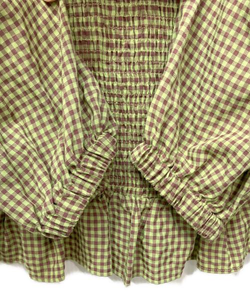 little sunny bite（リトルサニーバイト）Little sunny bite (リトルサニーバイト) Check short blouse（チェックショートブラウス） 黄緑 サイズ:FREEの古着・服飾アイテム
