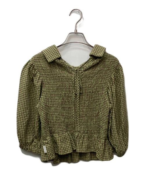 little sunny bite（リトルサニーバイト）Little sunny bite (リトルサニーバイト) Check short blouse（チェックショートブラウス） 黄緑 サイズ:FREEの古着・服飾アイテム