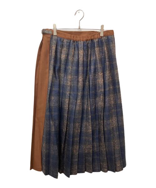 O'NEIL OF DUBLIN（オニールオブダブリン）O'NEIL OF DUBLIN (オニールオブダブリン) PATCHWORK LONG KILT SKIRT　(パッチワークロングキルトスカート) ブラウン×ネイビー サイズ:14の古着・服飾アイテム