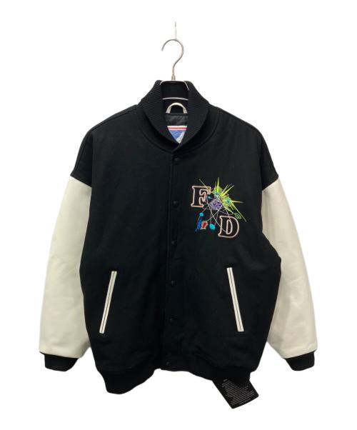 FIRST DOWN（ファーストダウン）FIRST DOWN (ファーストダウン) カウレザースリーブスタジャン ホワイト×ブラック サイズ:Mの古着・服飾アイテム