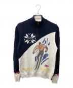 POLO RALPH LAURENポロ・ラルフローレン）の古着「スキー柄ハーフジップコットンニット」｜ネイビー