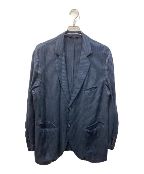 GIORGIO ARMANI（ジョルジオアルマーニ）GIORGIO ARMANI (ジョルジオアルマーニ) 背抜きストライプエンボスセットアップジャケット ネイビー サイズ:48の古着・服飾アイテム