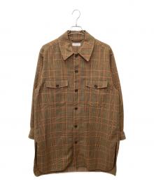 TOMORROW LAND（トゥモローランド）の古着「HYBRID TWEED BIG SHIRT JACKET/ハイブリッドツイードビッグシルエットシャツジャケット」｜ブラウン
