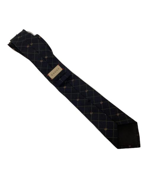 GUCCI（グッチ）GUCCI (グッチ) ダブルG＆チェック シルクジャガード ネクタイ ネイビー サイズ:表記なしの古着・服飾アイテム
