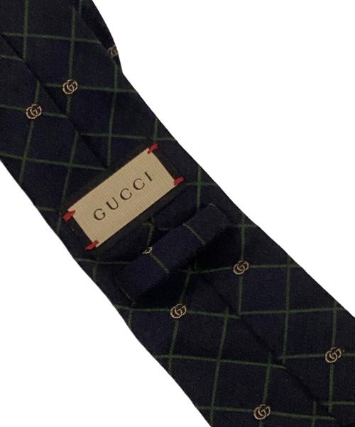GUCCI（グッチ）GUCCI (グッチ) ダブルG＆チェック シルクジャガード ネクタイ ネイビー サイズ:表記なしの古着・服飾アイテム