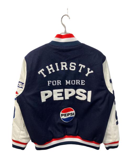 PEPSI（ペプシ）PEPSI (ペプシ) フェイクレザー切替スタジャン ホワイト×ネイビー サイズ:記載なし(実寸参照)の古着・服飾アイテム