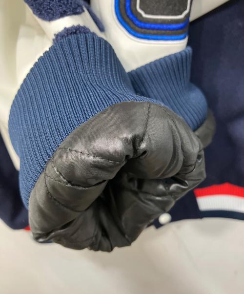 PEPSI（ペプシ）PEPSI (ペプシ) フェイクレザー切替スタジャン ホワイト×ネイビー サイズ:記載なし(実寸参照)の古着・服飾アイテム