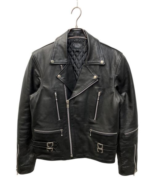 HORN WORKS（ホーンワークス）HORN WORKS (ホーンワークス) バッファローレザーダブルライダースジャケット ブラック サイズ:Lの古着・服飾アイテム