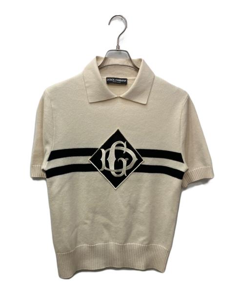 DOLCE & GABBANA（ドルチェ＆ガッバーナ）DOLCE & GABBANA (ドルチェ＆ガッバーナ) フロントロゴニットポロシャツ ベージュ サイズ:46の古着・服飾アイテム