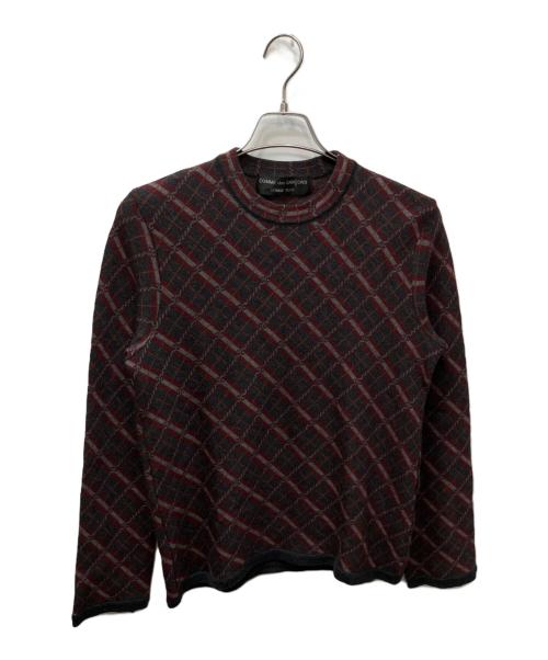 COMME des GARCONS HOMME PLUS（コムデギャルソンオムプリュス）COMME des GARCONS HOMME PLUS (コムデギャルソンオムプリュス) バイアス編み総柄モックネックニット グレー×レッド サイズ:表記なし(実寸をご確認ください)の古着・服飾アイテム