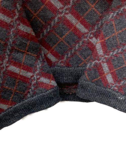 COMME des GARCONS HOMME PLUS（コムデギャルソンオムプリュス）COMME des GARCONS HOMME PLUS (コムデギャルソンオムプリュス) バイアス編み総柄モックネックニット グレー×レッド サイズ:表記なし(実寸をご確認ください)の古着・服飾アイテム