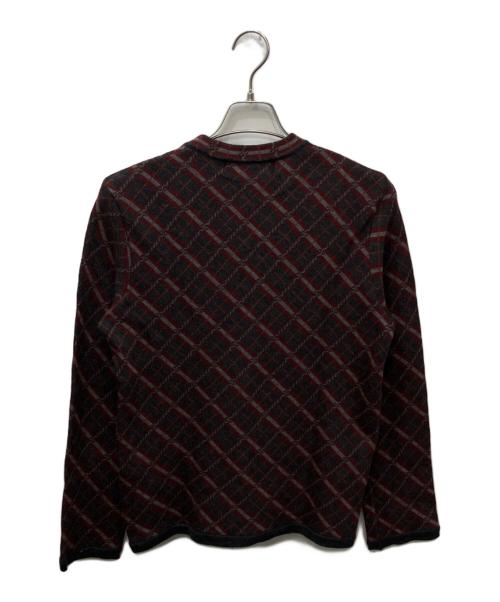 COMME des GARCONS HOMME PLUS（コムデギャルソンオムプリュス）COMME des GARCONS HOMME PLUS (コムデギャルソンオムプリュス) バイアス編み総柄モックネックニット グレー×レッド サイズ:表記なし(実寸をご確認ください)の古着・服飾アイテム