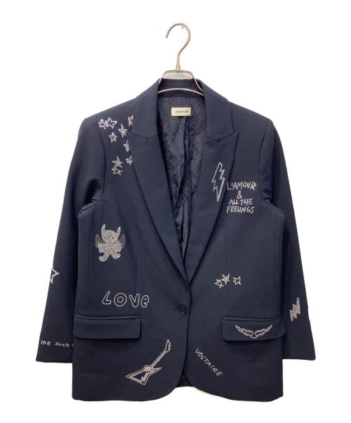 Zadig&Voltaire（ザディグエヴォルテール）ZADIG&VOLTAIRE (ザディグエヴォルテール) ラインストーン装飾テーラードジャケット ネイビー サイズ:38の古着・服飾アイテム