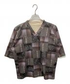 SUGARHILL×carserviceシュガーヒル×カーサービス）の古着「"CAR SERVICE" 2FACE MESH HOCKEY SHIRTS/カーサービス ツーフェイス メッシュホッケーシャツ」｜パープル×ベージュ
