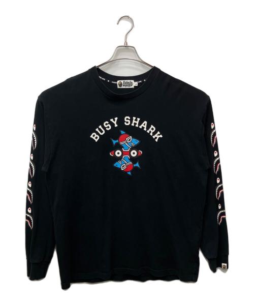 A BATHING APE（アベイシングエイプ）A BATHING APE (アベイシングエイプ) BUSY SHARK LONG SLEEVE TEE ブラック サイズ:XLの古着・服飾アイテム