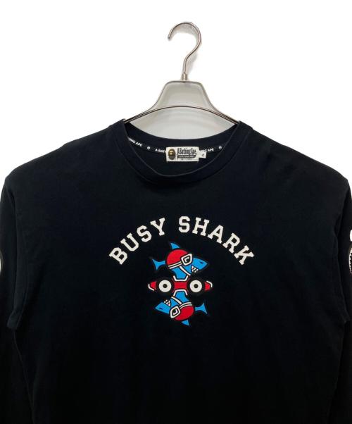 A BATHING APE（アベイシングエイプ）A BATHING APE (アベイシングエイプ) BUSY SHARK LONG SLEEVE TEE ブラック サイズ:XLの古着・服飾アイテム
