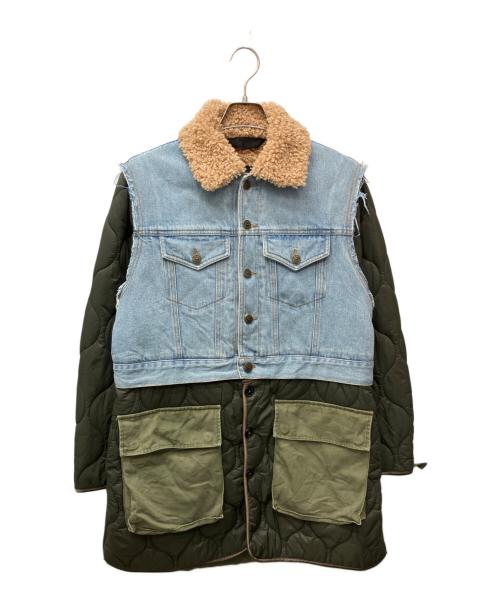 DIESEL（ディーゼル）DIESEL (ディーゼル) ギミックデニムキルトコート カーキ×インディゴ サイズ:XSの古着・服飾アイテム