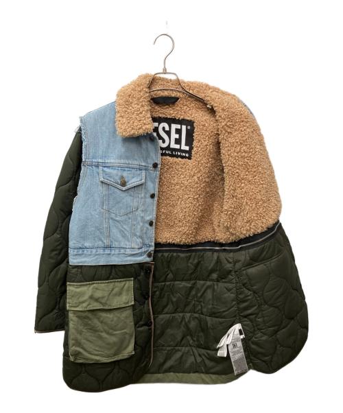 DIESEL（ディーゼル）DIESEL (ディーゼル) ギミックデニムキルトコート カーキ×インディゴ サイズ:XSの古着・服飾アイテム
