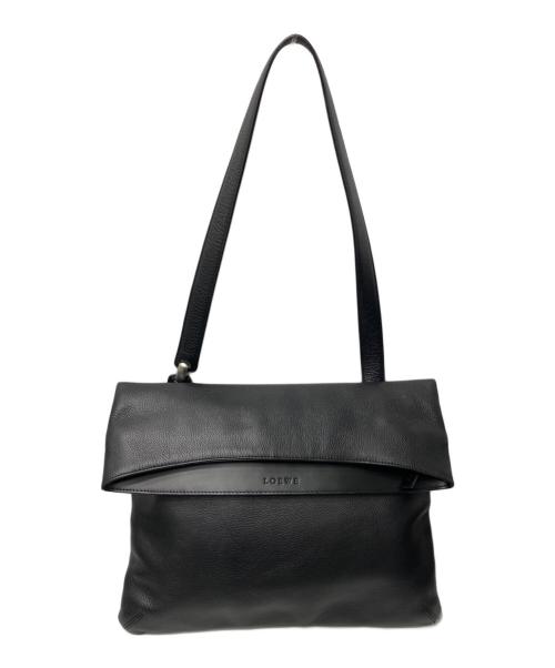 LOEWE（ロエベ）LOEWE (ロエベ) レザーフラップショルダーバッグ ブラックの古着・服飾アイテム