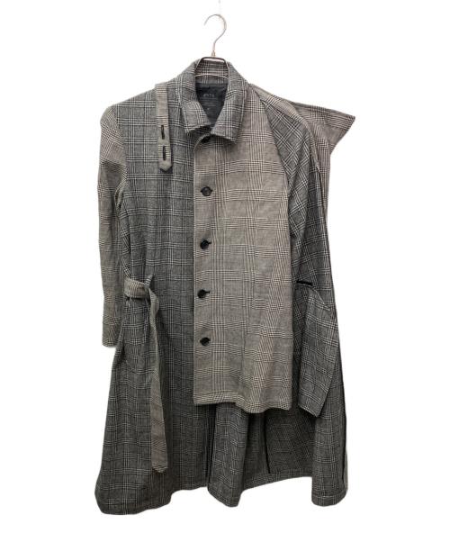 s'yte（サイト）s'yte (サイト) グレンチェックラップベルトコート グレー サイズ:３の古着・服飾アイテム
