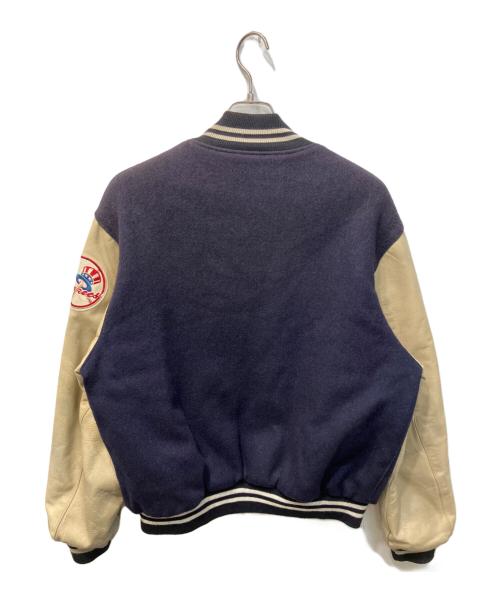 MLB（エムエルビー）MLB (エムエルビー) レザー切替スタジャン ネイビー×ベージュ サイズ:Mの古着・服飾アイテム
