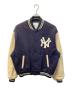 MLB（エムエルビー）の古着「レザー切替スタジャン」｜ネイビー×ベージュ