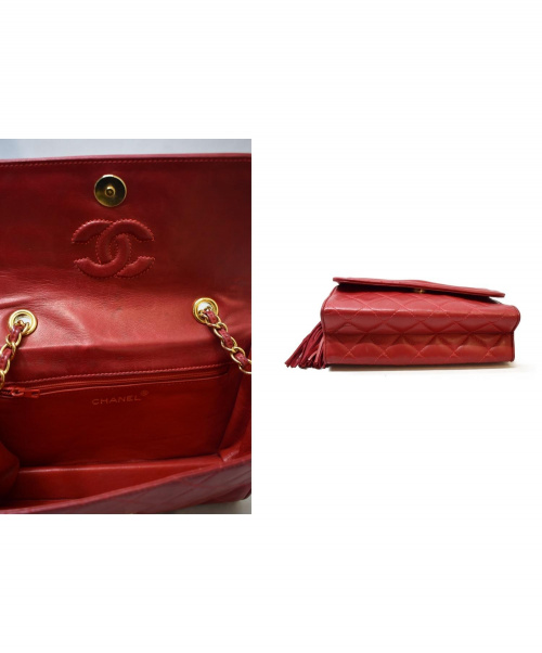CHANEL（シャネル）CHANEL (シャネル) フリンジショルダーバッグ レッド サイズ:- レザー 1143603の古着・服飾アイテム