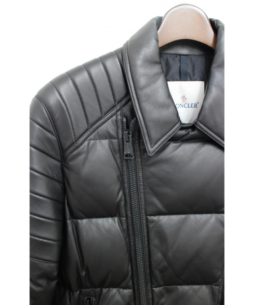 MONCLER（モンクレール）MONCLER (モンクレール) LECLERC/レザーダウンジャケット ブラック サイズ:L 羊革の古着・服飾アイテム