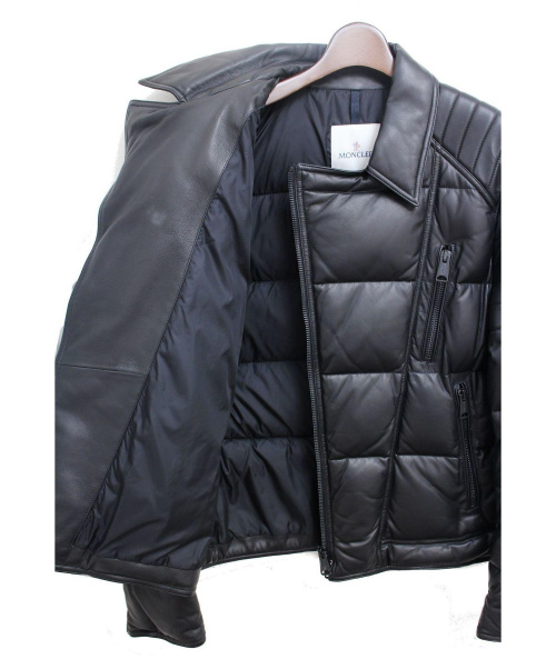 MONCLER（モンクレール）MONCLER (モンクレール) LECLERC/レザーダウンジャケット ブラック サイズ:L 羊革の古着・服飾アイテム