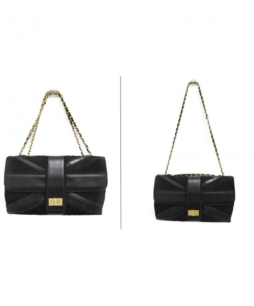 CHANEL（シャネル）CHANEL (シャネル) ダブルチェーンショルダーバッグ/2.55ライン ブラックの古着・服飾アイテム