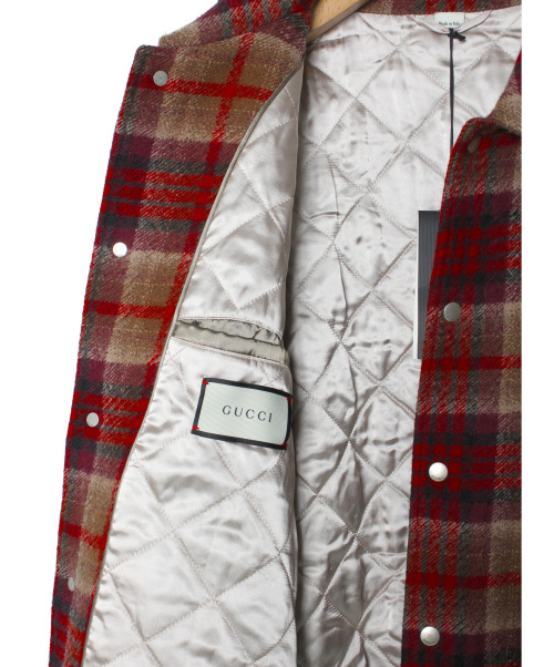 GUCCI（グッチ）GUCCI (グッチ) チェックボンバージャケット レッド サイズ:56（XXXL相当）の古着・服飾アイテム