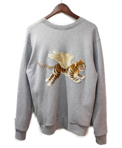 GUCCI（グッチ）GUCCI (グッチ) ヴィンテージロゴ タイガー刺繍スウェットシャツ ライトグレー サイズ:XSの古着・服飾アイテム