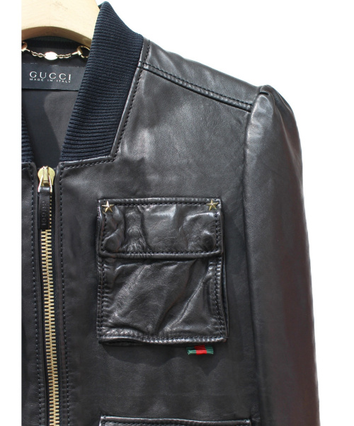 GUCCI（グッチ）GUCCI (グッチ) レザージャケット ブラック サイズ:40の古着・服飾アイテム