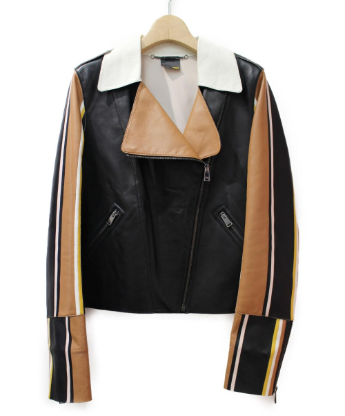 FENDI（フェンディ）FENDI (フェンディ) ライダースジャケット ブラウン×ブラック サイズ:40の古着・服飾アイテム