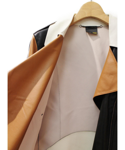 FENDI（フェンディ）FENDI (フェンディ) ライダースジャケット ブラウン×ブラック サイズ:40の古着・服飾アイテム