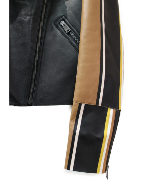 FENDI（フェンディ）FENDI (フェンディ) ライダースジャケット ブラウン×ブラック サイズ:40の古着・服飾アイテム