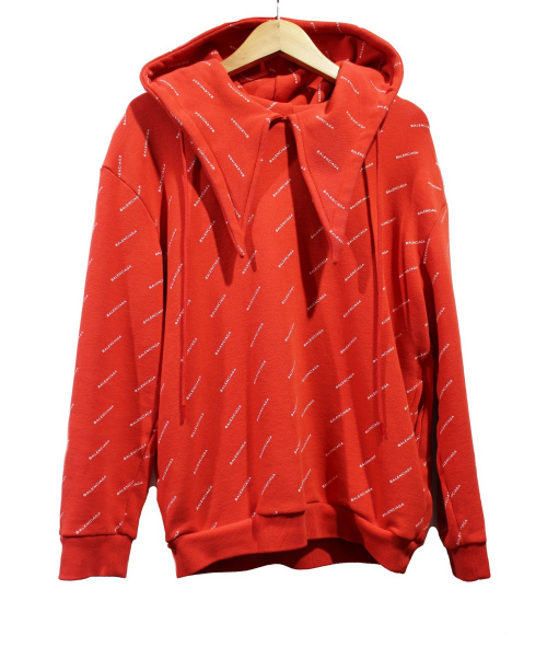 BALENCIAGA（バレンシアガ）BALENCIAGA (バレンシアガ) 総ロゴパーカー レッド サイズ:Ｌの古着・服飾アイテム