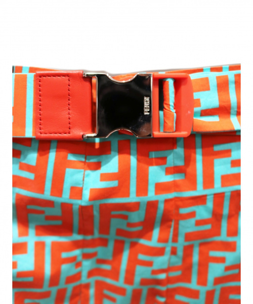 FENDI（フェンディ）FENDI (フェンディ) Aラインアシメプリーツスカート オレンジ×ブルー サイズ:38 ズッカ柄の古着・服飾アイテム