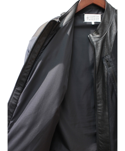 Maison Margiela（メゾンマルジェラ）Maison Margiela (メゾンマルジェラ) 異素材切替八の字ライダースジャケット ブラック×グレー サイズ:52の古着・服飾アイテム