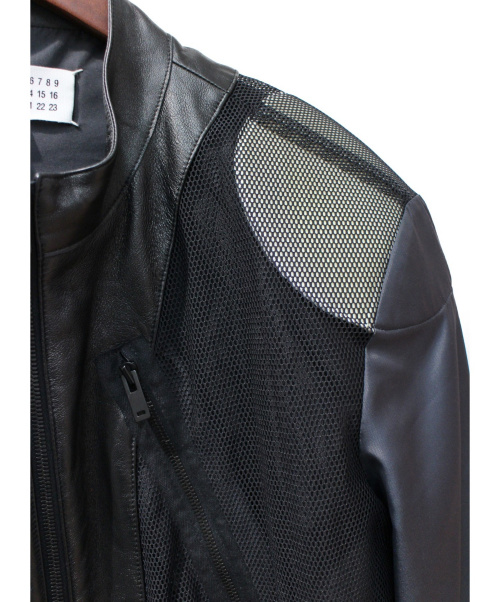 Maison Margiela（メゾンマルジェラ）Maison Margiela (メゾンマルジェラ) 異素材切替八の字ライダースジャケット ブラック×グレー サイズ:52の古着・服飾アイテム